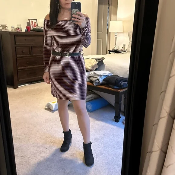 Dresses | Burgundy And White Striped Dress | Poshmark